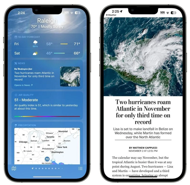 铜仁苹果14维修分享iPhone 14手机如何看天气时顺带看新闻 